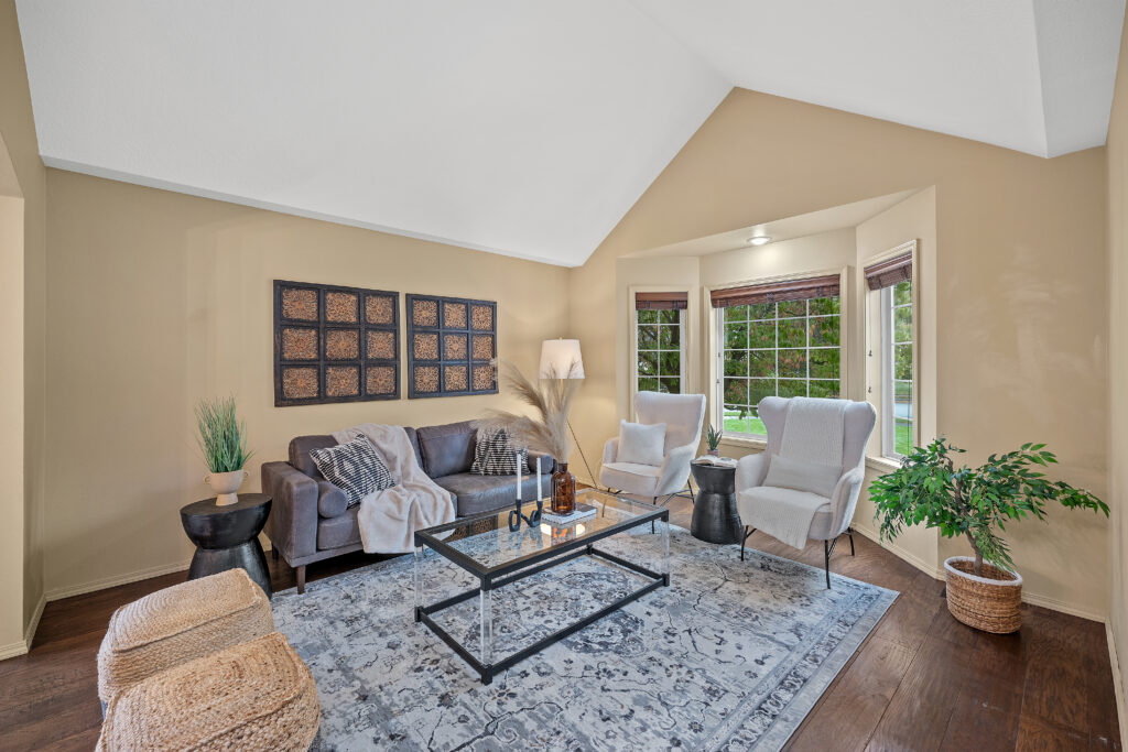 Cozy living room with tan walls